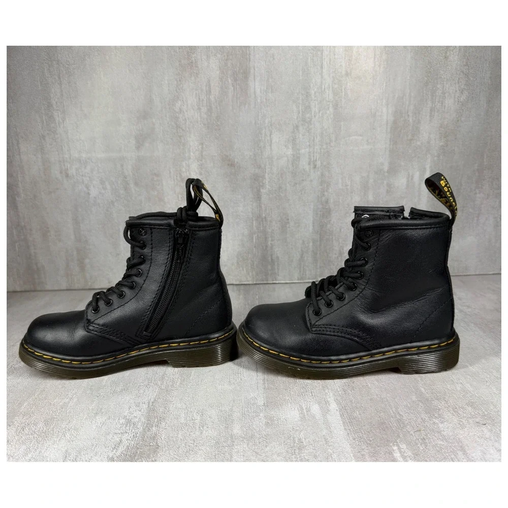 Dr. Martens 1460 T Toddler Black Leather Lace Up Side Zip Boots Size 8 US 7 UK